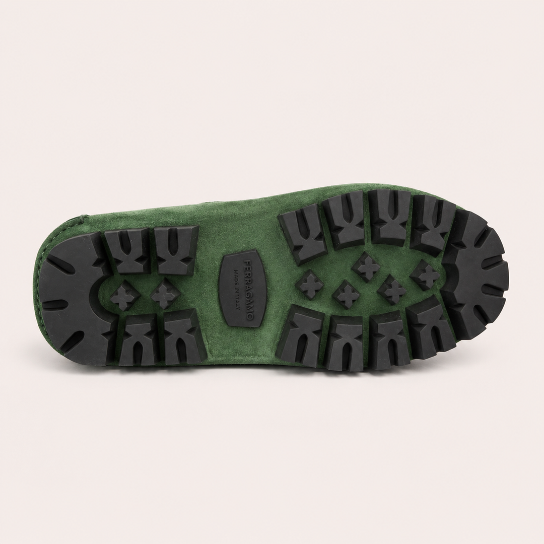 Ferragamo Men's Dougan Suede Gancini Driver Moccasins – GREEN