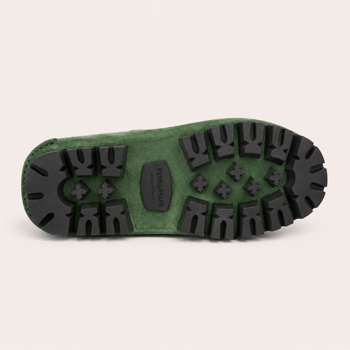 Ferragamo Men's Dougan Suede Gancini Driver Moccasins – GREEN