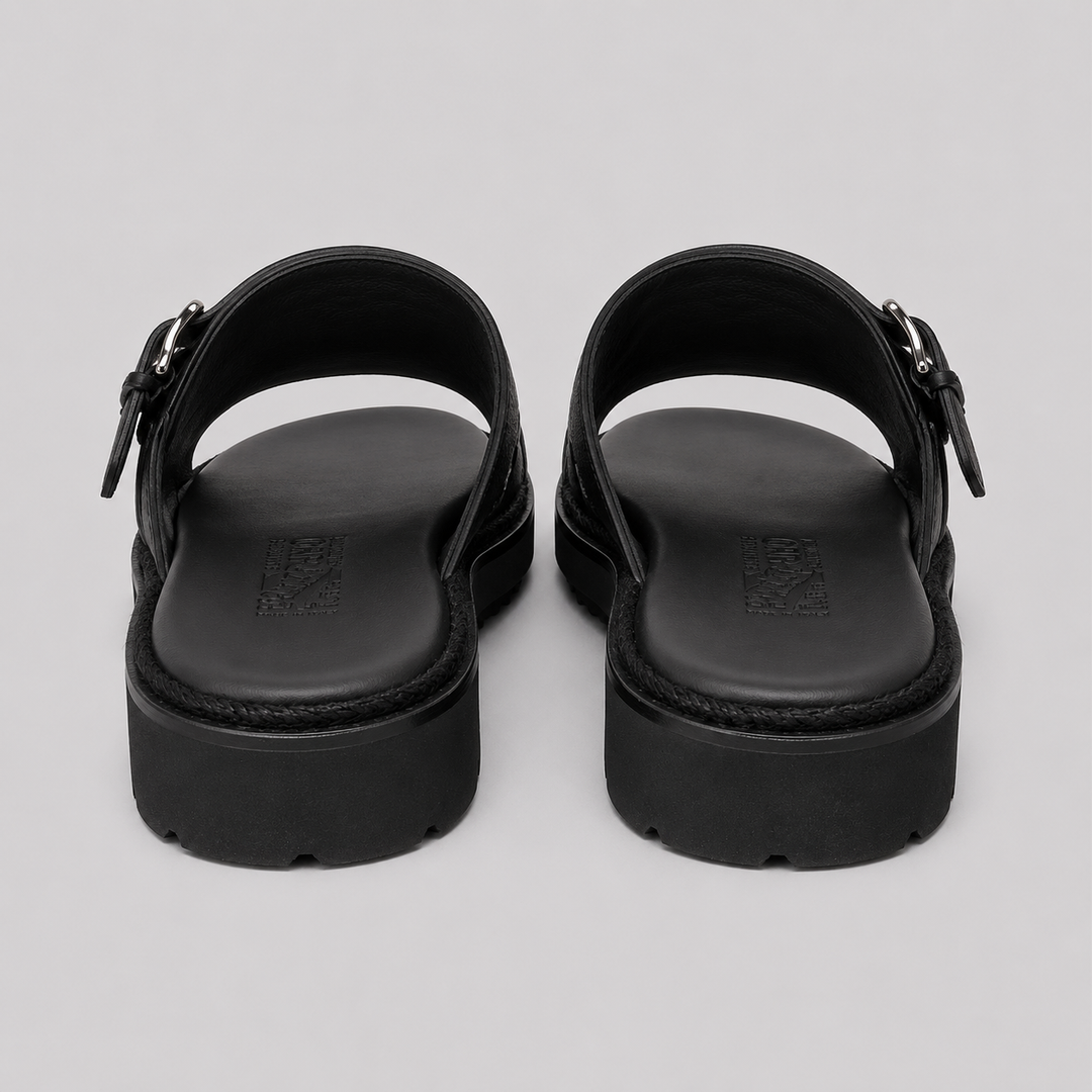 Ferragamo Men's Girby Double Buckle Leather Sandals – BLACK
