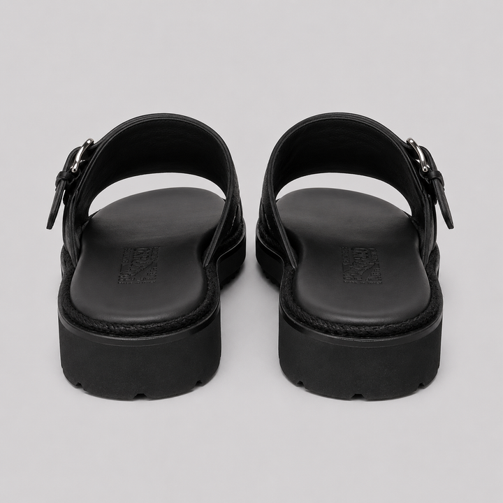 Ferragamo Men's Girby Double Buckle Leather Sandals – BLACK