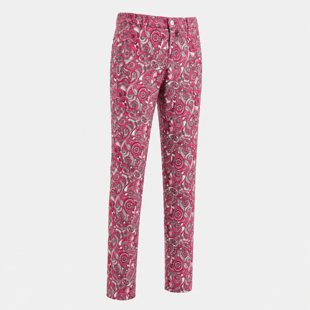 Sport Monaco Slim Fit Paisley Print Cotton Pants - PINK/ WHITE