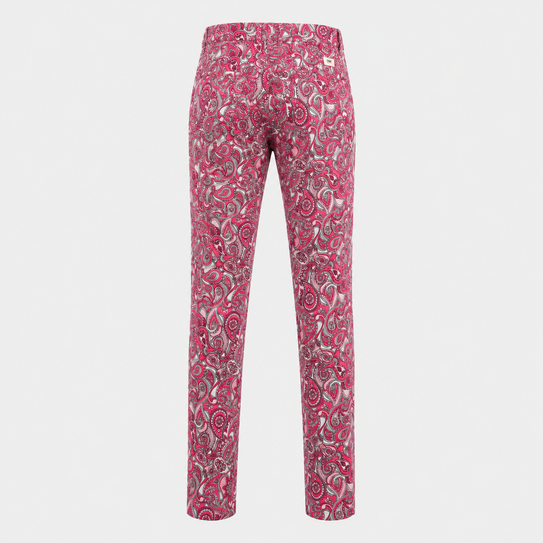 Sport Monaco Slim Fit Paisley Print Cotton Pants - PINK/ WHITE