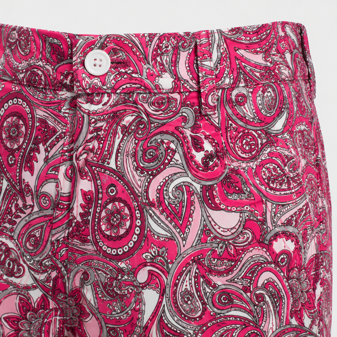 Sport Monaco Slim Fit Paisley Print Cotton Pants - PINK/ WHITE