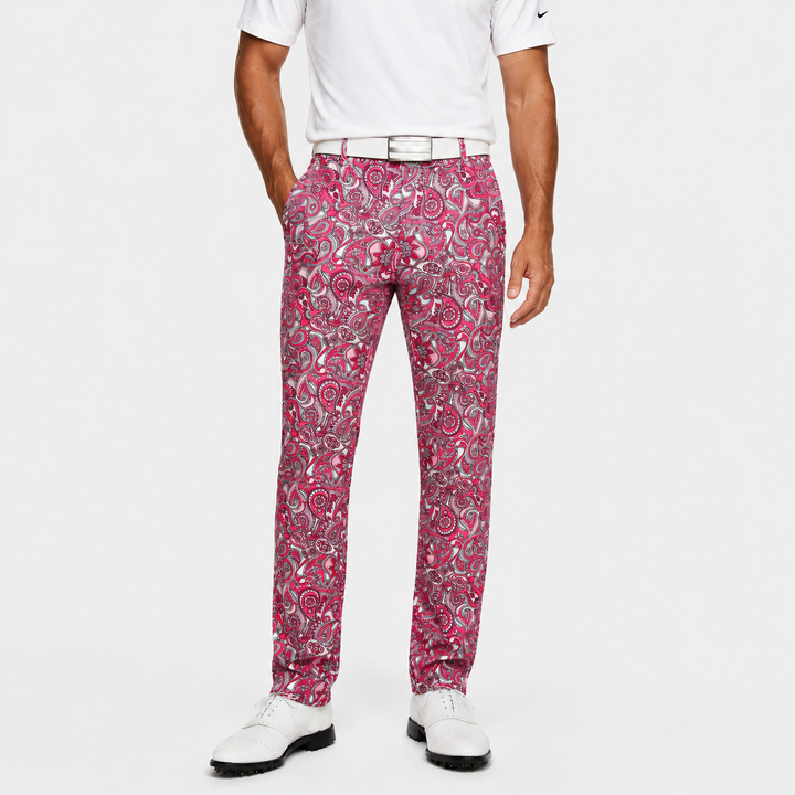 Sport Monaco Slim Fit Paisley Print Cotton Pants - PINK/ WHITE