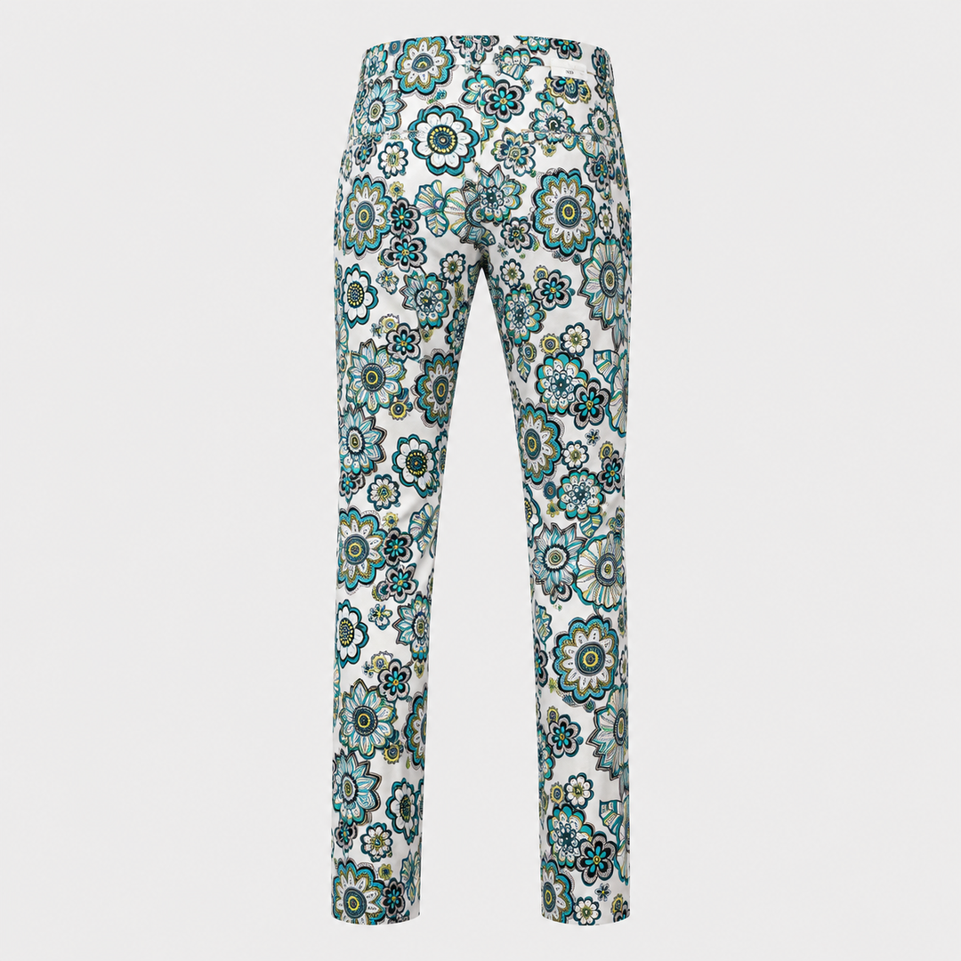 Sport Monaco Slim Fit Floral Print Cotton Pants - BLUE / WHITE