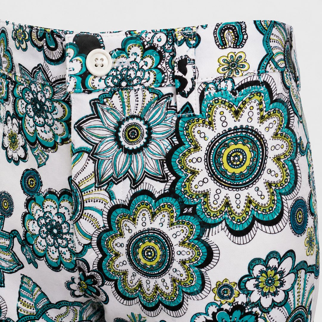 Sport Monaco Slim Fit Floral Print Cotton Pants - BLUE / WHITE