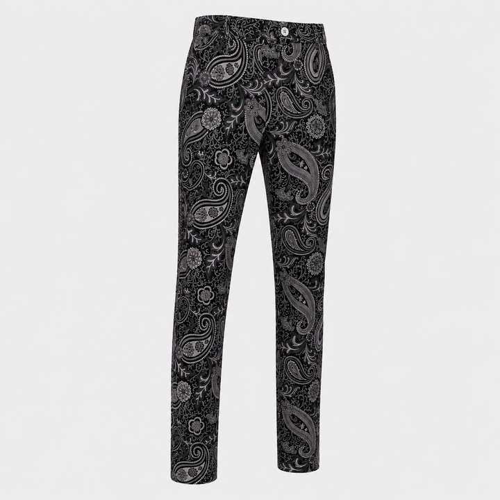 Sport Monaco Slim Fit Paisley Print Cotton Pants - BLACK / CHARCOAL