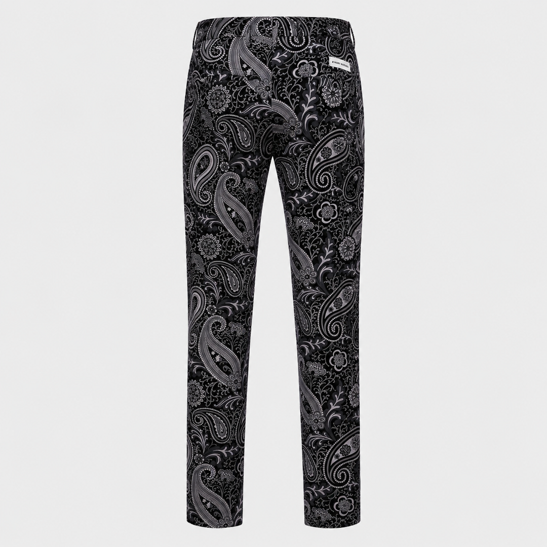 Sport Monaco Slim Fit Paisley Print Cotton Pants - BLACK / CHARCOAL