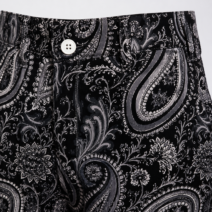 Sport Monaco Slim Fit Paisley Print Cotton Pants - BLACK / CHARCOAL