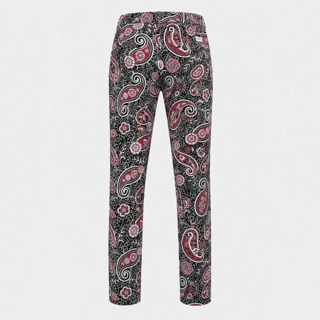 Sport Monaco Slim Fit Paisley Print Cotton Pants - BLACK / RED / MULTI