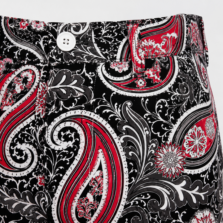 Sport Monaco Slim Fit Paisley Print Cotton Pants - BLACK / RED / MULTI