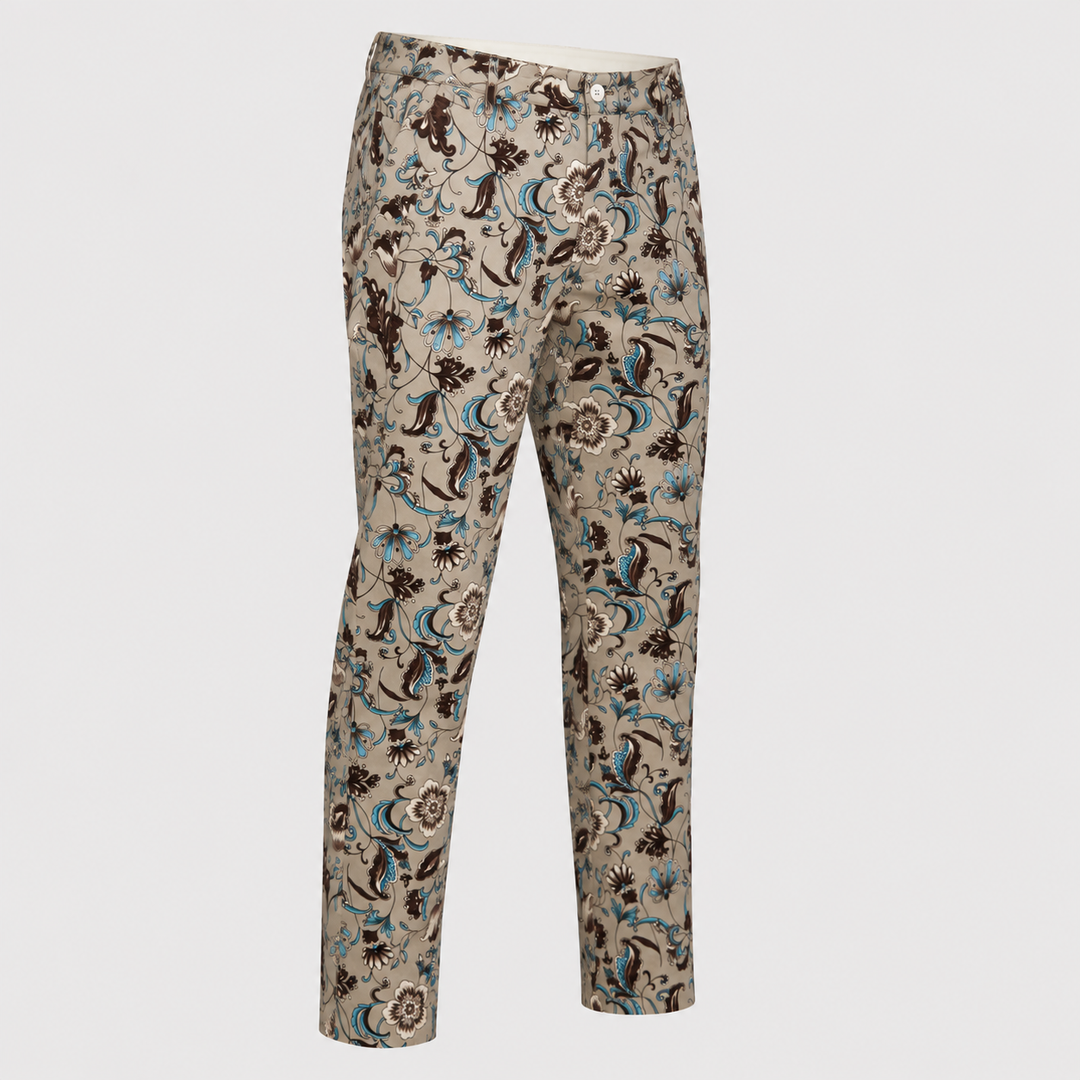 Sport Monaco Slim Fit Paisley Print Cotton Pants - TAN / BLUE