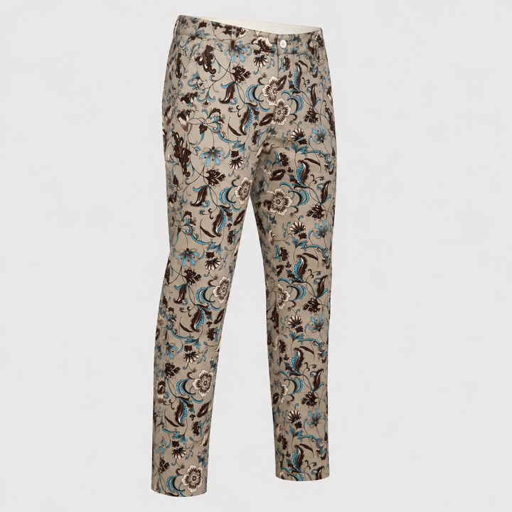 Sport Monaco Slim Fit Paisley Print Cotton Pants - TAN / BLUE