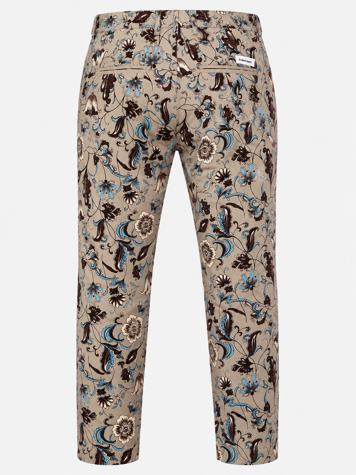 Sport Monaco Slim Fit Paisley Print Cotton Pants - TAN / BLUE