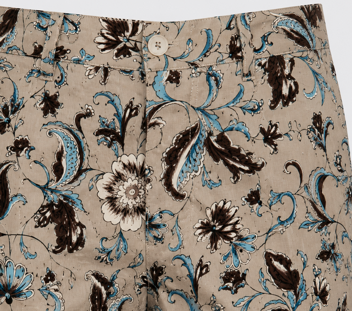 Sport Monaco Slim Fit Paisley Print Cotton Pants - TAN / BLUE