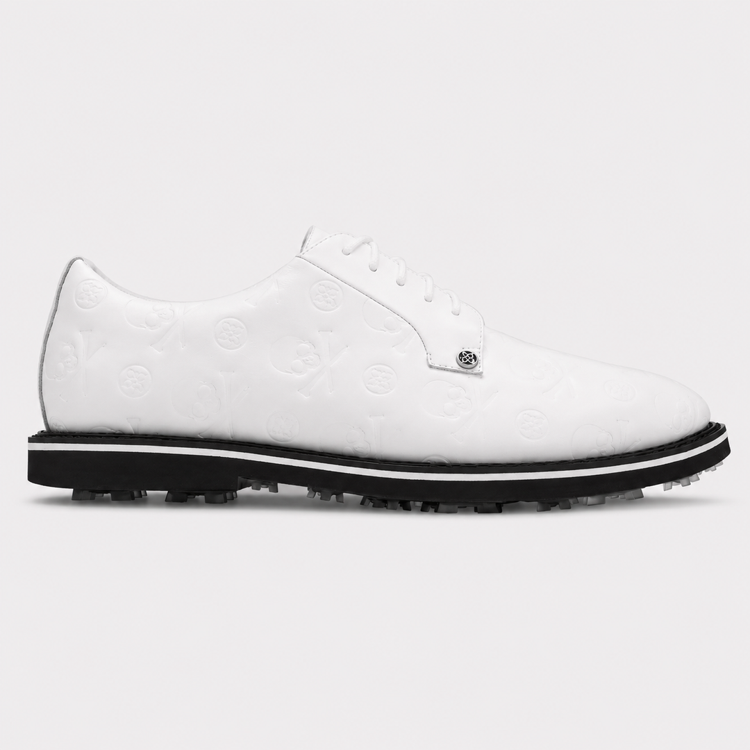G/FORE MEN'S GALLIVANTER DEBOSSED SKULL & TEES LEATHER GOLF SHOE - SNOW / ONYX