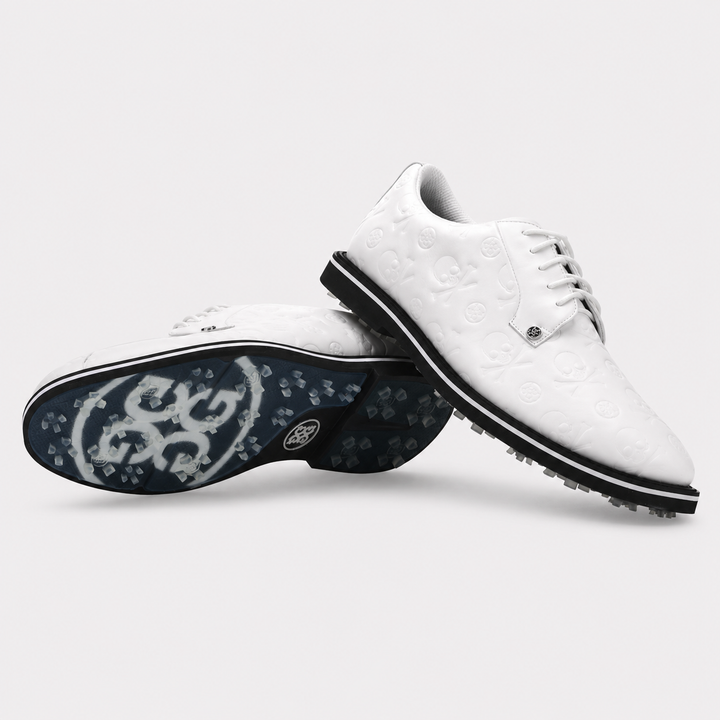 G/FORE MEN'S GALLIVANTER DEBOSSED SKULL & TEES LEATHER GOLF SHOE - SNOW / ONYX