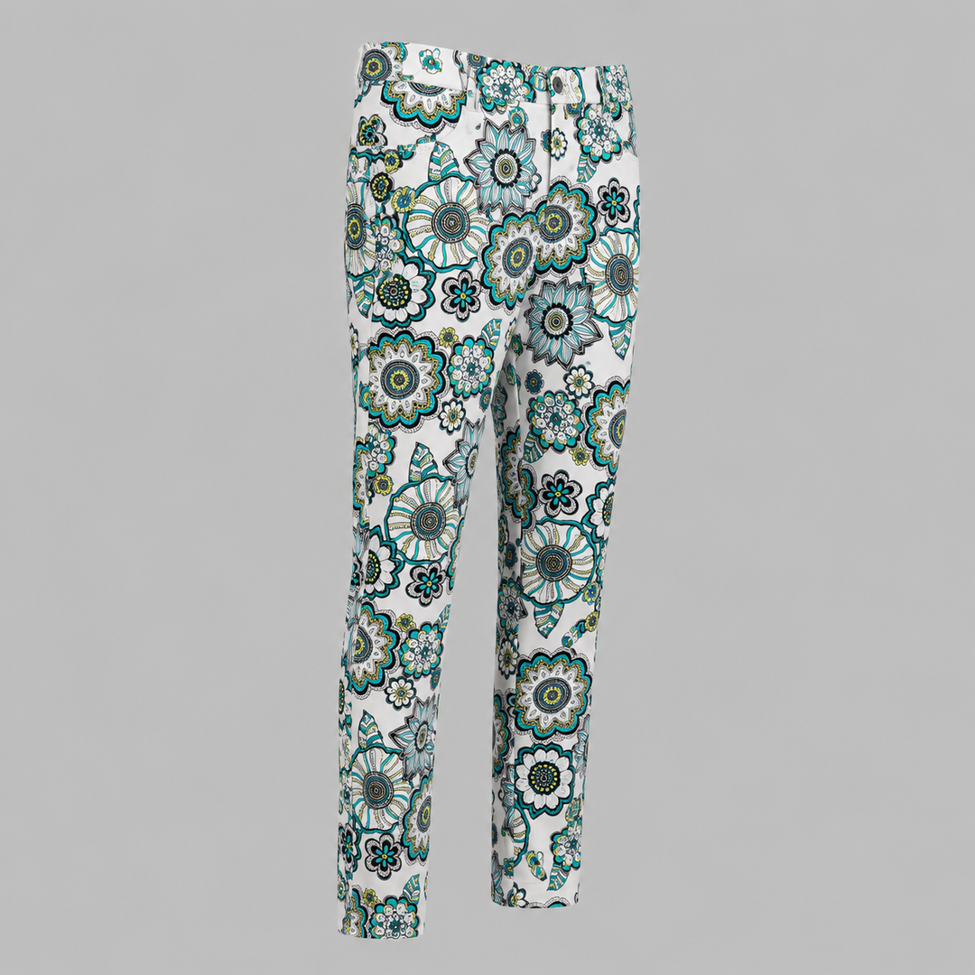 Sport Monaco Slim Fit Floral Print Cotton Pants - BLUE / WHITE