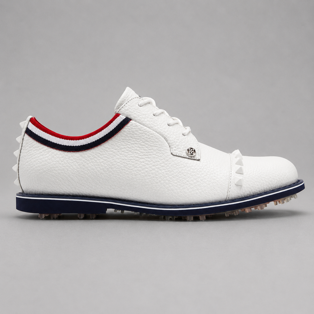 G/FORE WOMEN'S GALLIVANTER GROSGRAIN STUD CAP TOE GOLF SHOE - SNOW