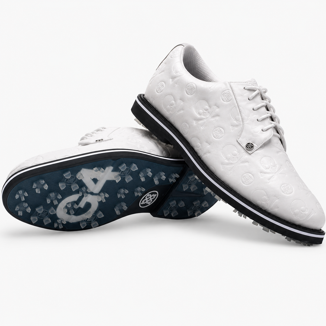 G/FORE MEN'S LTD EDITION EMBOSSED SKULL & T GALLIVANTER GOLF SHOES - SNOW /ONYX