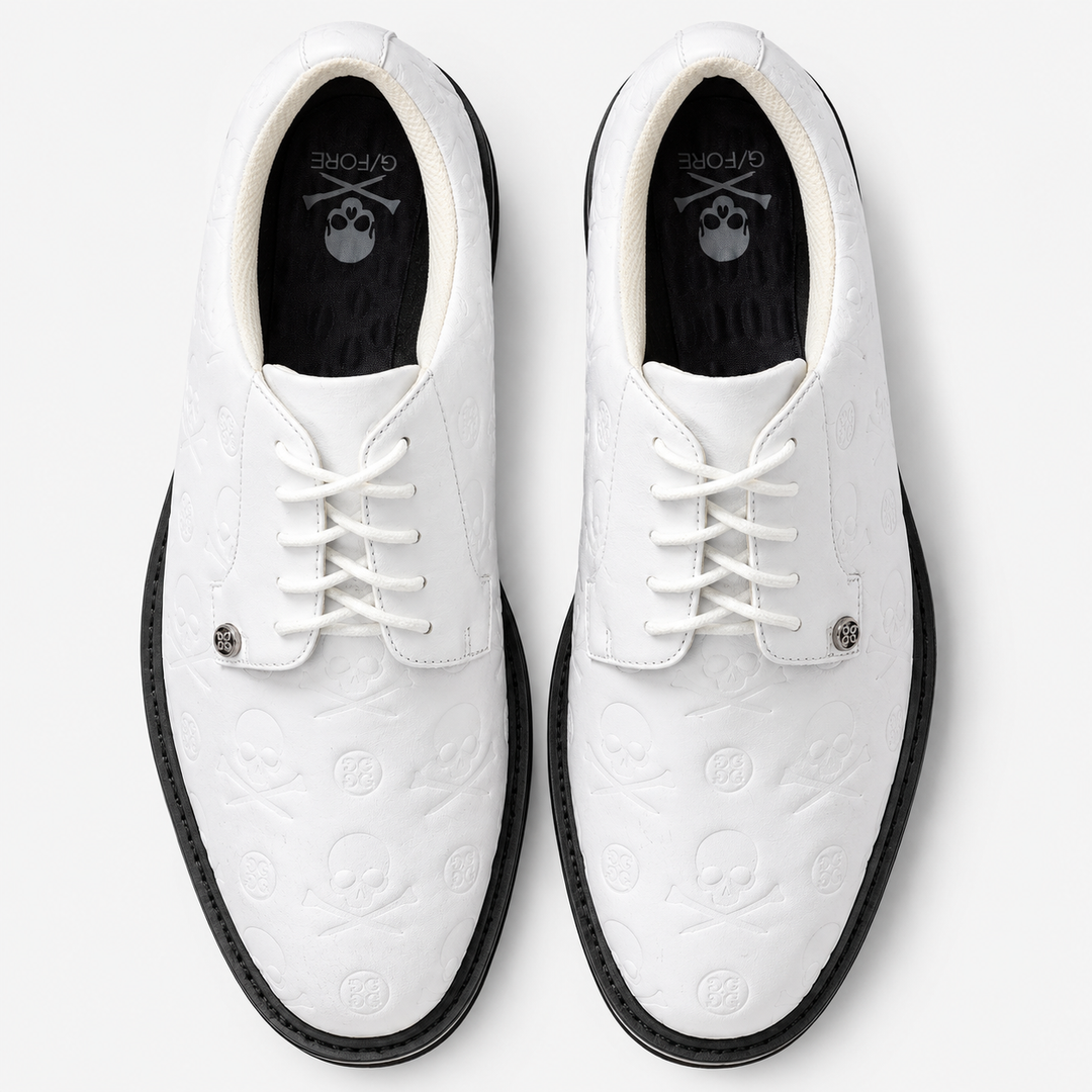 G/FORE MEN'S LTD EDITION EMBOSSED SKULL & T GALLIVANTER GOLF SHOES - SNOW /ONYX