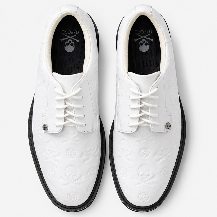 G/FORE MEN'S LTD EDITION EMBOSSED SKULL & T GALLIVANTER GOLF SHOES - SNOW /ONYX