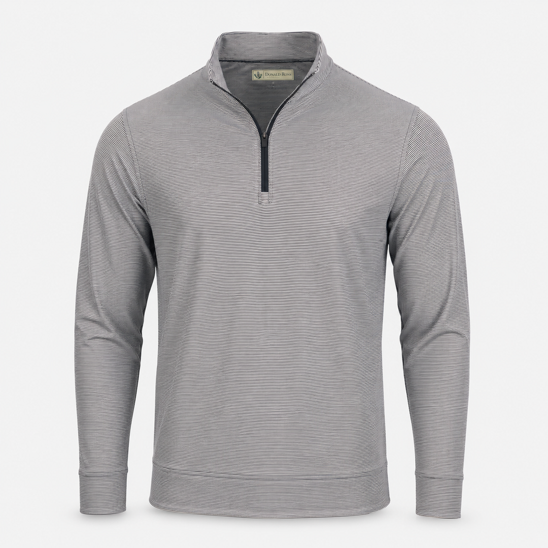 Donald Ross Mens Classic Fit 1/2 Zip Micro Stripe Pullover - BLACK / CREAM