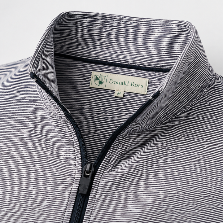 Donald Ross Mens Classic Fit 1/2 Zip Micro Stripe Pullover - BLACK / CREAM