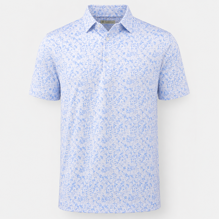 Donald Ross Classic Fit Mens Flowers in the Wind Polo - WHITE/ICE LAKE