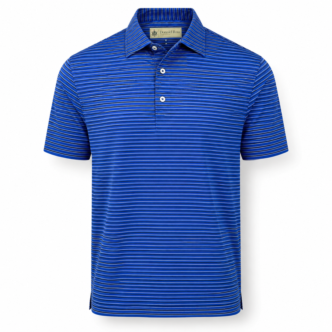 Donald Ross Mens Classic Fit Regimental Frame Stripe Jersey Polo - ROYAL