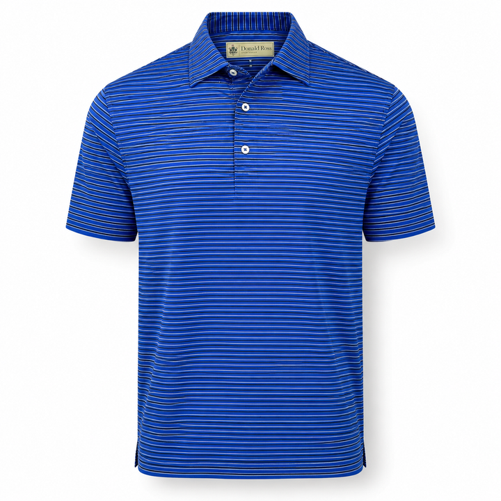 Donald Ross Mens Classic Fit Regimental Frame Stripe Jersey Polo - ROYAL