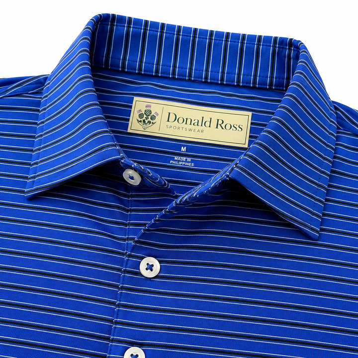 Donald Ross Mens Classic Fit Regimental Frame Stripe Jersey Polo - ROYAL
