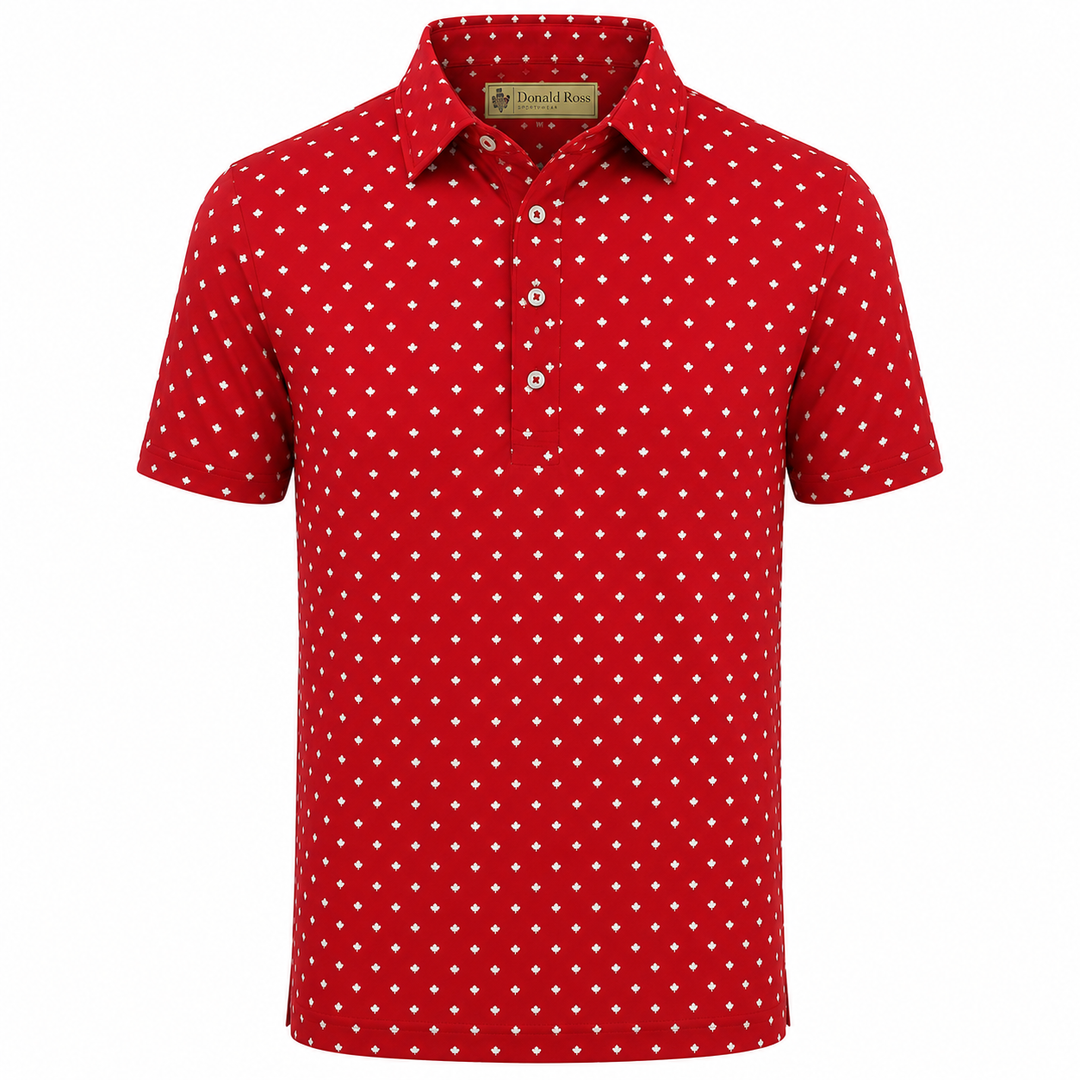 Donald Ross Mens Ltd Edition Classic Fit Maple Leaf Print Polo Shirt- MOROCCO / WHITE