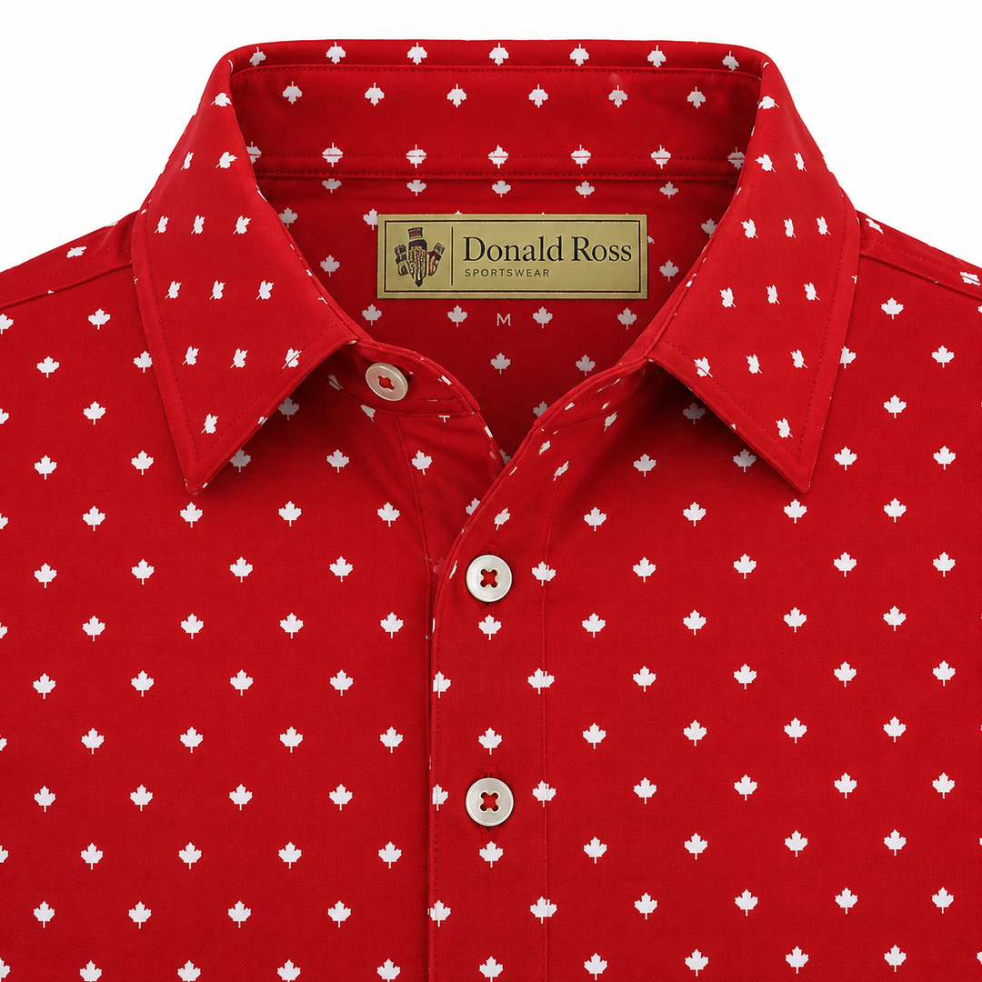Donald Ross Mens Ltd Edition Classic Fit Maple Leaf Print Polo Shirt- MOROCCO / WHITE