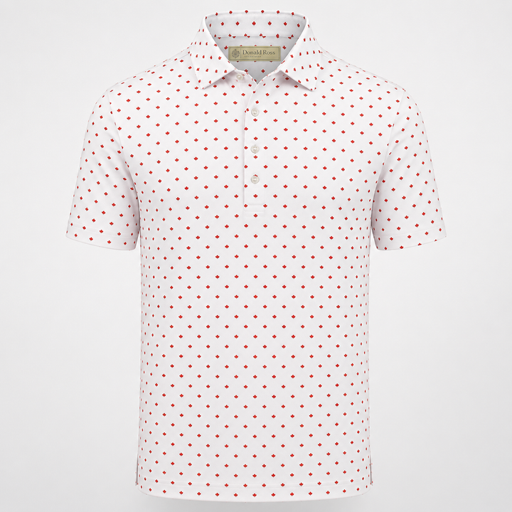Donald Ross Men's Ltd Edition Classic Fit Maple Leaf Print Polo Shirt- WHITE / RED