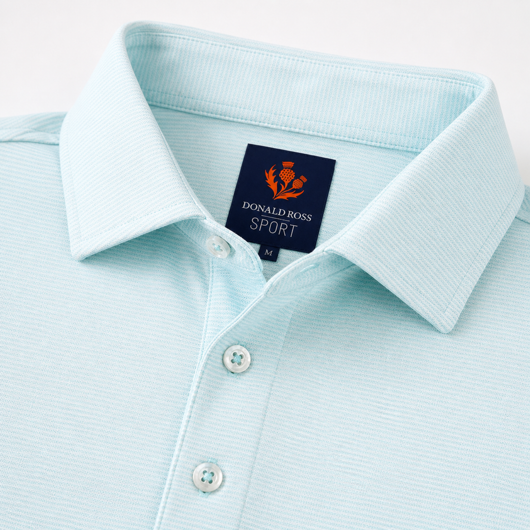 Donald Ross Mens Sport Fit LEO Polo - POOL / WHITE