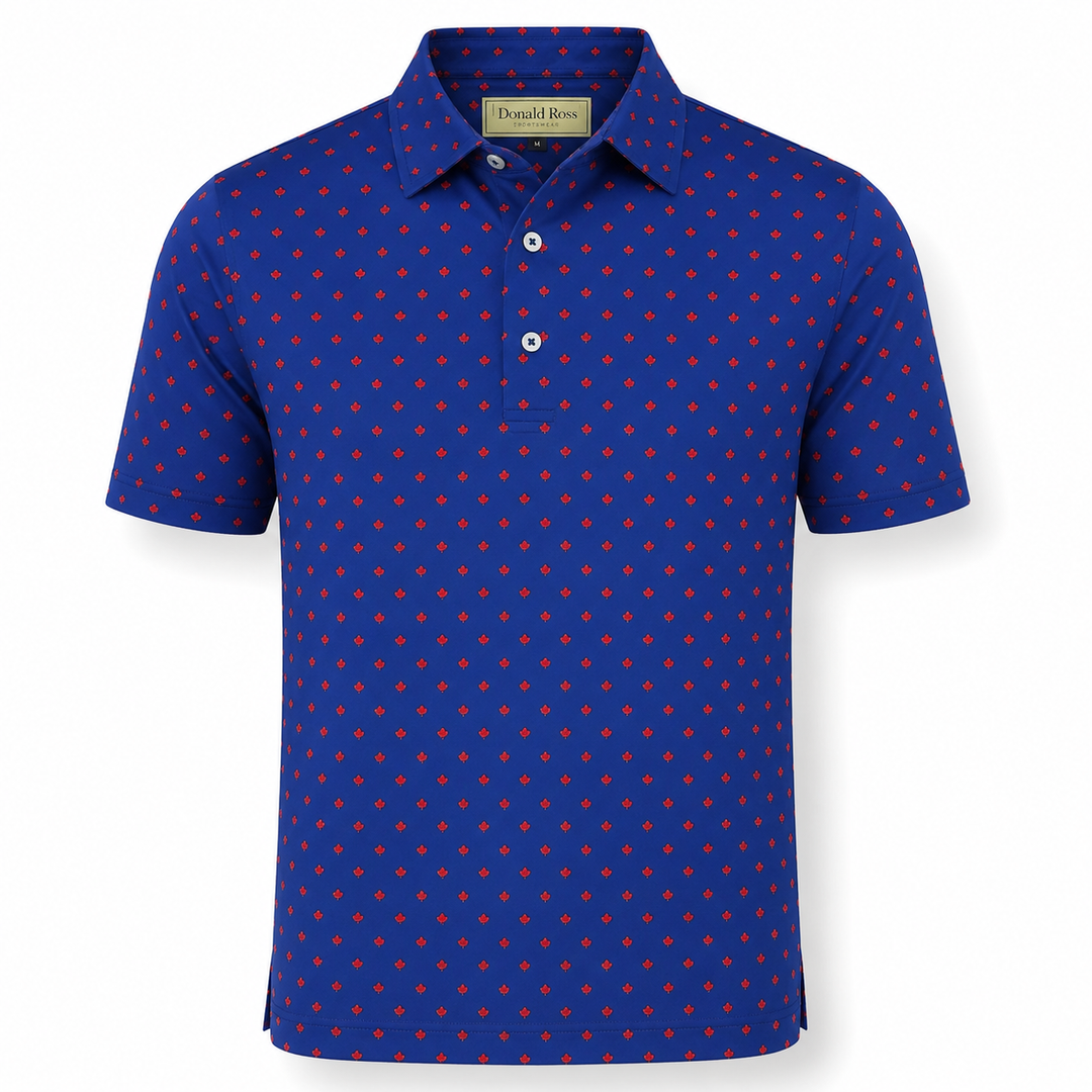 Donald Ross Mens LTD EDITION Classic Fit Maple Leaf Print Polo Shirt- NAVY/MOROCCO