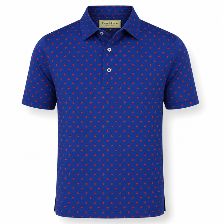 Donald Ross Mens LTD EDITION Classic Fit Maple Leaf Print Polo Shirt- NAVY/MOROCCO