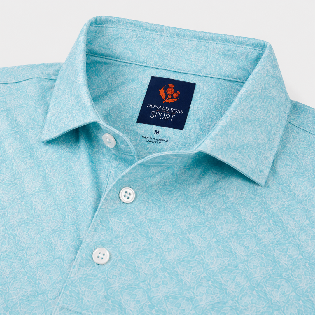 Donald Ross Mens Sport Fit SIDNEY SKULL Print Polo - SEAGLASS/WHITE