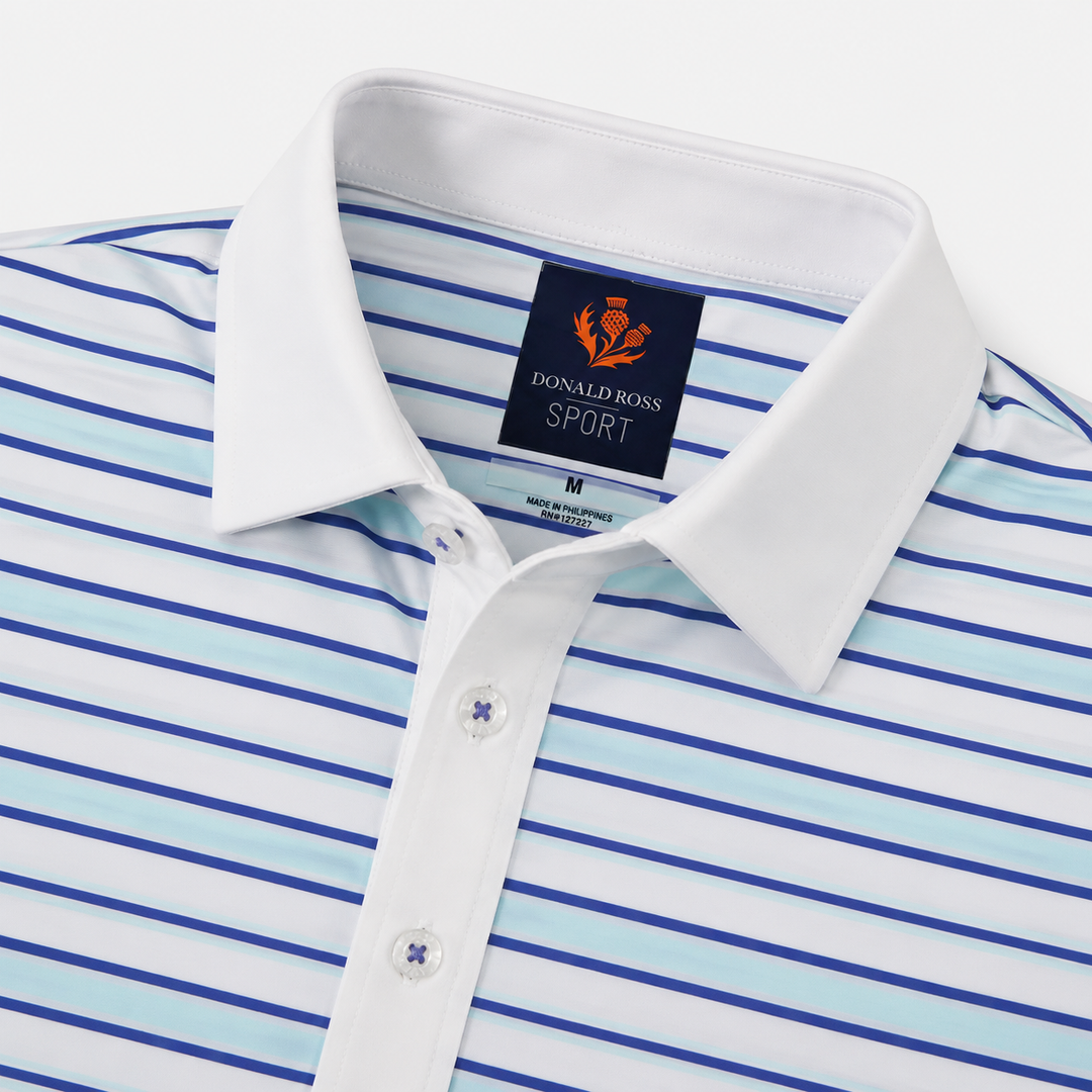 Donald Ross Mens Sport Fit BLAKE Polo - WHITE / POOL / PERIWINKLE