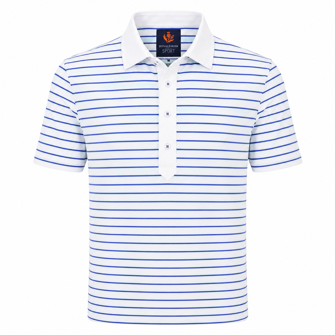 Donald Ross Mens Sport Fit BLAKE Polo - WHITE / POOL / PERIWINKLE