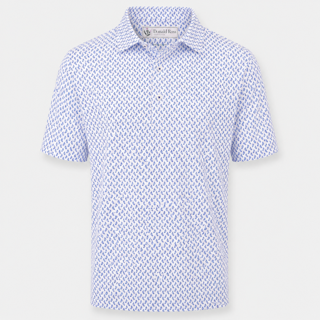 Donald Ross Mens Classic Fit SARASOTA Polo - WHITE / NAVY