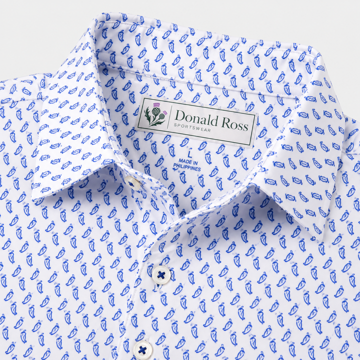 Donald Ross Mens Classic Fit SARASOTA Polo - WHITE / NAVY