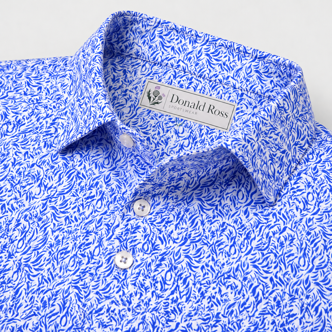 Donald Ross Mens Classic Fit ATLANTA Polo - WHITE / COBALT