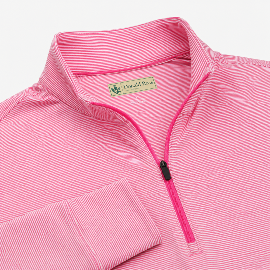 Donald Ross Mens Ltd Edition Classic Fit 1/2 Zip Micro Stripe Pullover - AZALEA / CREAM