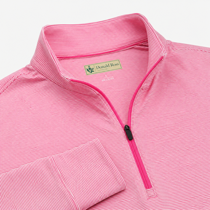Donald Ross Mens Ltd Edition Classic Fit 1/2 Zip Micro Stripe Pullover - AZALEA / CREAM