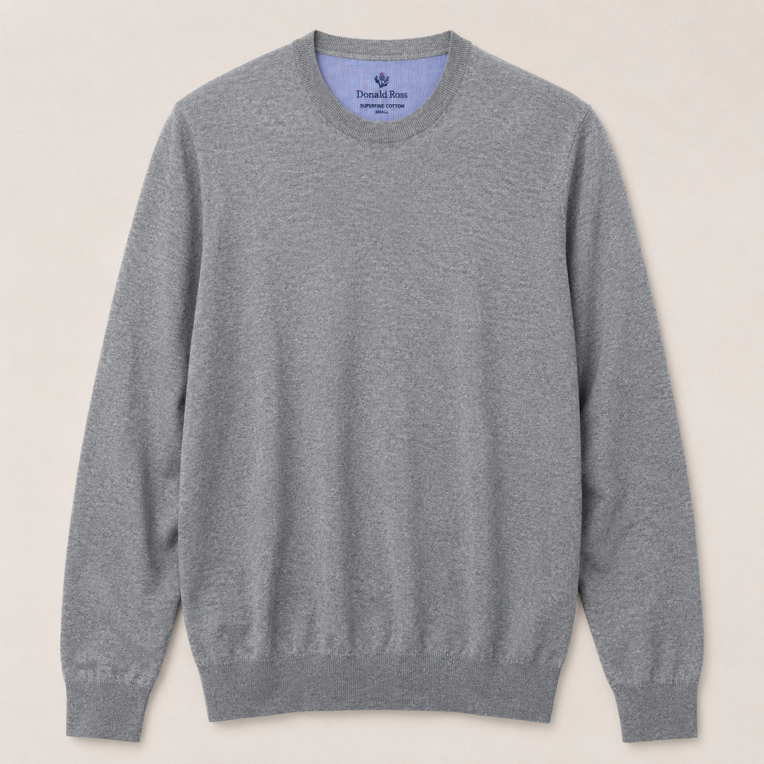 Donald Ross Men's Classic Fit SUPER GOLF Super Fine Cotton Crew Neck Sweater - HEATHER GREY