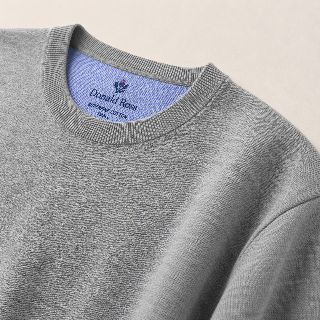 Donald Ross Men's Classic Fit SUPER GOLF Super Fine Cotton Crew Neck Sweater - HEATHER GREY