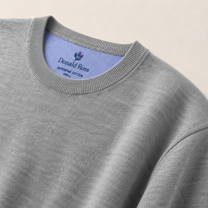 Donald Ross Men's Classic Fit SUPER GOLF Super Fine Cotton Crew Neck Sweater - HEATHER GREY