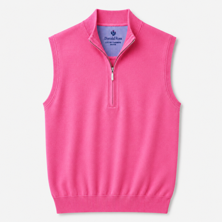 Donald Ross Mens Classic Fit Super Fine Cotton Sweater Vest - AZALEA